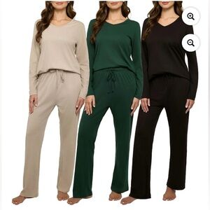 Women's Cozy Loungewear Set - Beige, Green, Black 018